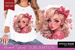 Valentine Girl Round Tshirt Background - Valentines Day PNG Product Image 1