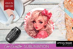Valentine Girl Car Coaster - Valentines Day Coaster PNG Product Image 1