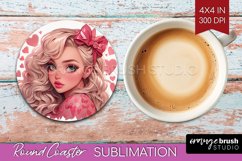 Valentine Girl Round Coaster - Valentines Day Coaster PNG Product Image 1