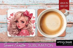 Valentine Girl Square Coaster - Valentines Day Coaster PNG Product Image 1