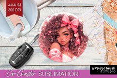 Valentine Girl Car Coaster - Valentines Day Coaster PNG Product Image 1
