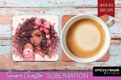 Valentine Girl Square Coaster - Valentines Day Coaster PNG Product Image 1