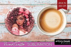 Valentine Girl Round Coaster - Valentines Day Coaster PNG Product Image 1