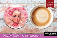 Valentine Girl Round Coaster - Valentines Day Coaster PNG Product Image 1