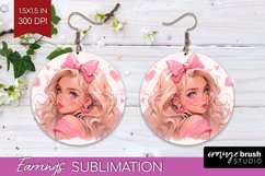 Valentine Girl Round Earrings - Valentines Day PNG Product Image 1