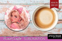 Valentine Girl Round Coaster - Valentines Day Coaster PNG Product Image 1