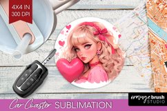 Valentine Girl Car Coaster - Valentines Day Coaster PNG Product Image 1
