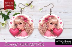Valentine Girl Round Earrings - Valentines Day PNG Product Image 1