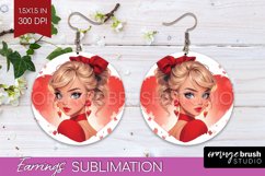 Valentine Girl Round Earrings - Valentines Day PNG Product Image 1