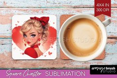 Valentine Girl Square Coaster - Valentines Day Coaster PNG Product Image 1