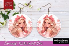 Valentine Girl Round Earrings - Valentines Day PNG Product Image 1