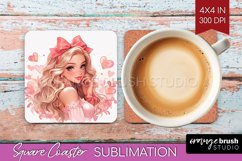 Valentine Girl Square Coaster - Valentines Day Coaster PNG Product Image 1