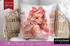 Valentine Girl Pillow Sublimation - Valentines Day Pillow Product Image 1