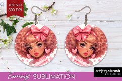 Valentine Girl Round Earrings - Valentines Day PNG Product Image 1