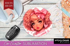 Valentine Girl Car Coaster - Valentines Day Coaster PNG Product Image 1
