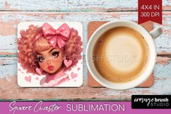 Valentine Girl Square Coaster - Valentines Day Coaster PNG Product Image 1