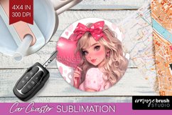 Valentine Girl Car Coaster - Valentines Day Coaster PNG Product Image 1