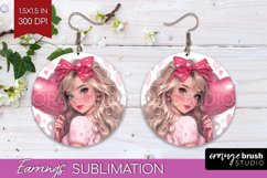 Valentine Girl Round Earrings - Valentines Day PNG Product Image 1