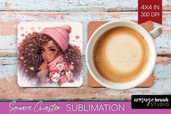 Valentine Girl Square Coaster - Valentines Day Coaster PNG Product Image 1