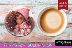 Valentine Girl Round Coaster - Valentines Day Coaster PNG Product Image 1