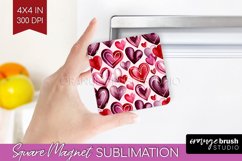 Hearts Magnet Sublimation - Valentines Day Square Magnet PNG Product Image 1