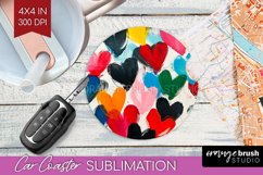 Hearts Car Coaster - Valentines Day Coaster PNG Sublimation Product Image 1