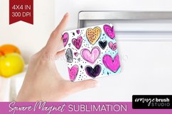 Hearts Magnet Sublimation - Valentines Day Square Magnet PNG Product Image 1