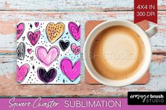 Hearts Square Coaster - Valentines Day Coaster PNG Product Image 1