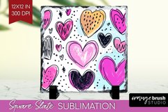 Hearts Slate PNG - Valentines Day Square Slate Sublimation Product Image 1