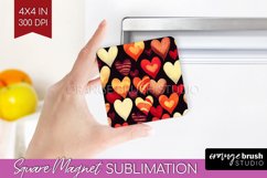 Hearts Magnet Sublimation - Valentines Day Square Magnet PNG Product Image 1