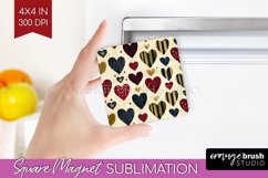 Hearts Magnet Sublimation - Valentines Day Square Magnet PNG Product Image 1