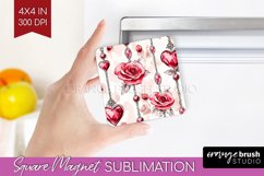Hearts Magnet Sublimation - Valentines Day Square Magnet PNG Product Image 1