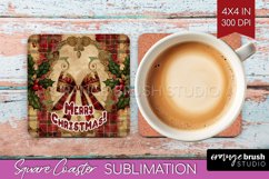 Vintage Christmas Square Coaster - Xmas Coaster Sublimation Product Image 1