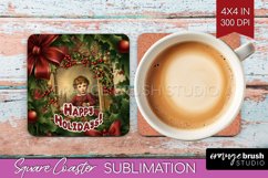 Vintage Christmas Square Coaster - Xmas Coaster Sublimation Product Image 1