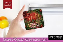 Vintage Christmas Magnet Sublimation - Retro Xmas Magnet PNG Product Image 1