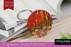 Vintage Christmas Keychain PNG - Xmas Keychain Sublimation Product Image 1