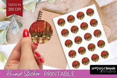Vintage Christmas Round Sticker - Retro Printable Stickers Product Image 1