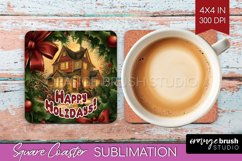 Vintage Christmas Square Coaster - Xmas Coaster Sublimation Product Image 1