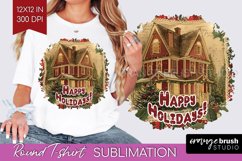Vintage Christmas Sublimation, Xmas Round Tshirt Background Product Image 1