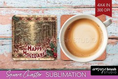 Vintage Christmas Square Coaster - Xmas Coaster Sublimation Product Image 1