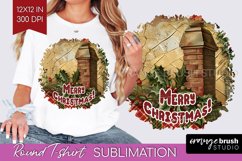 Vintage Christmas Sublimation, Xmas Round Tshirt Background Product Image 1