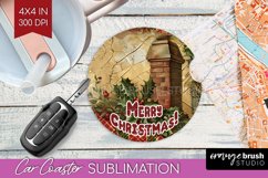 Vintage Christmas Car Coaster PNG - Xmas Coaster Sublimatoin Product Image 1