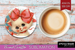 Vintage Valentines Day Round Coaster - Retro Animal Coaster Product Image 1