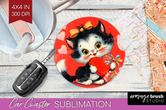 Vintage Valentines Day Car Coaster - Retro Animal Coaster Product Image 1