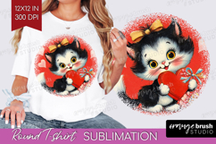 Vintage Valentines Day Round Tshirt Background - Retro PNG Product Image 1