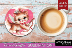 Vintage Valentines Day Round Coaster - Retro Animal Coaster Product Image 1