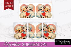 Vintage Valentines Day Mug Wrap - Retro Animal Mug PNG Product Image 1