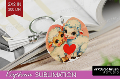 Vintage Valentines Day Keychain PNG - Retro Animal Keychain Product Image 1