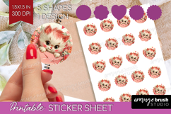 Vintage Valentines Day Round Sticker - Retro Animal Sticker Product Image 1