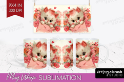 Vintage Valentines Day Mug Wrap - Retro Animal Mug PNG Product Image 1